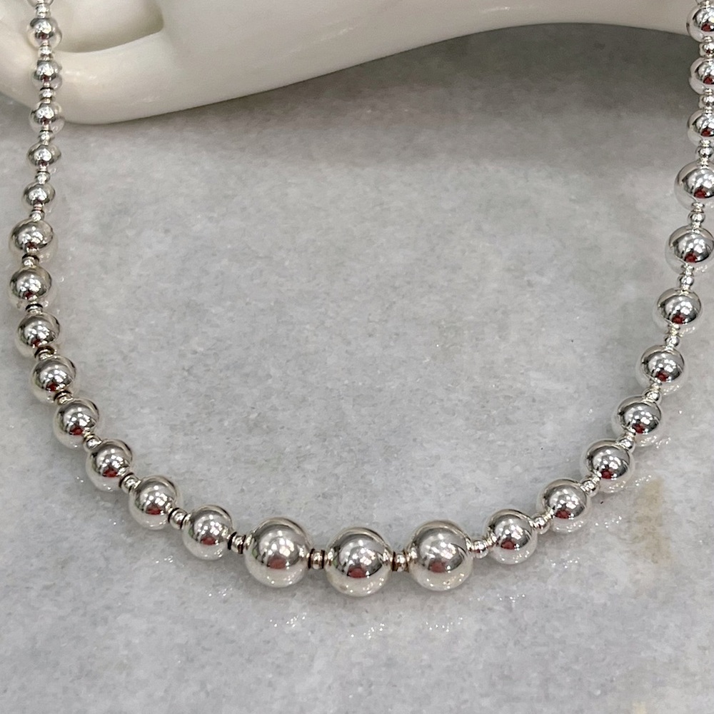 Sterling Silver Graduated Beaded Ball Necklace - Picture 7 of 12